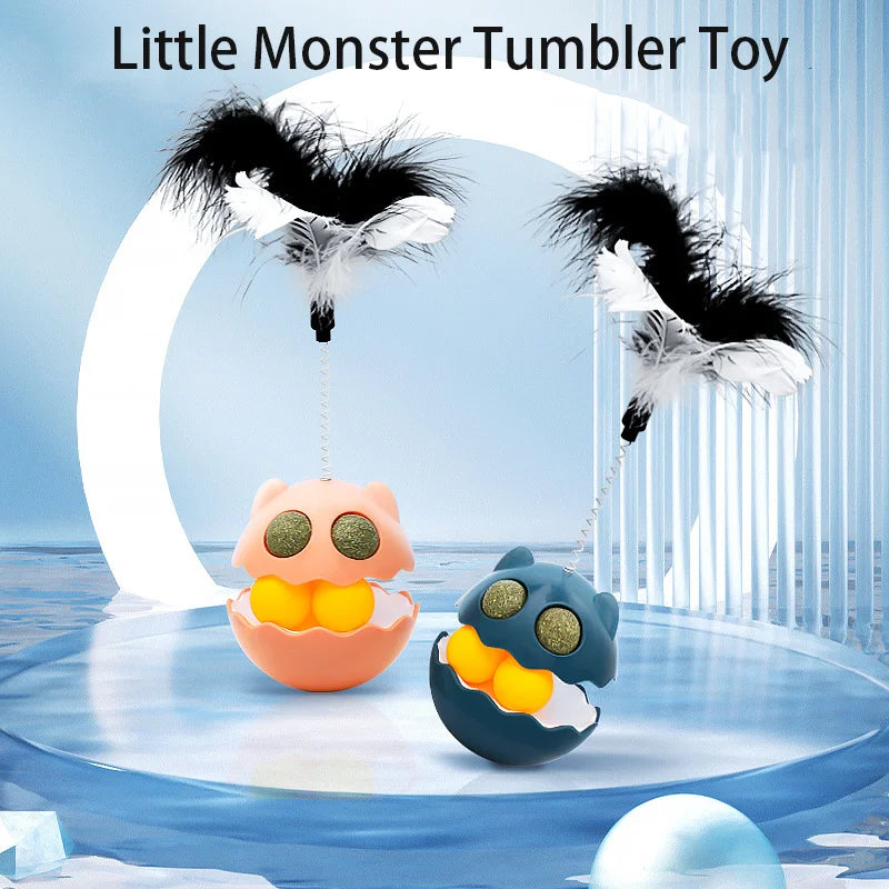 Interactive tumbler cat toy with built-in catnip, wobbling play ball for indoor cats