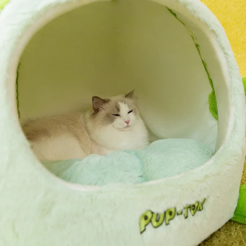 Autumn and winter velvet cat nest bed for small dogs and cats with semi-closed design
