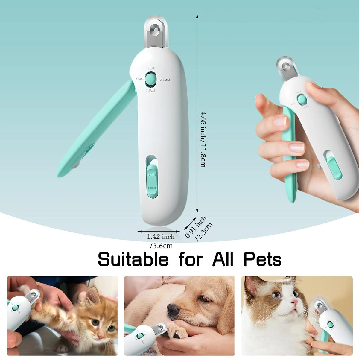 Stainless steel pet nail clippers with safety lock and ergonomic handle