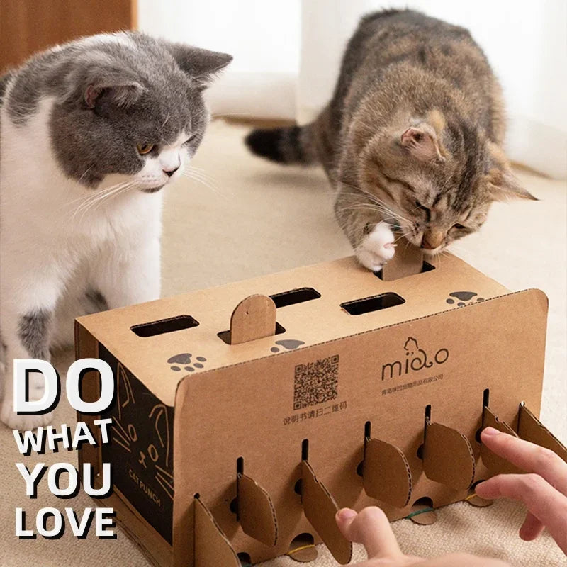 Interactive cat maze puzzle toy with pop-up mouse for indoor play