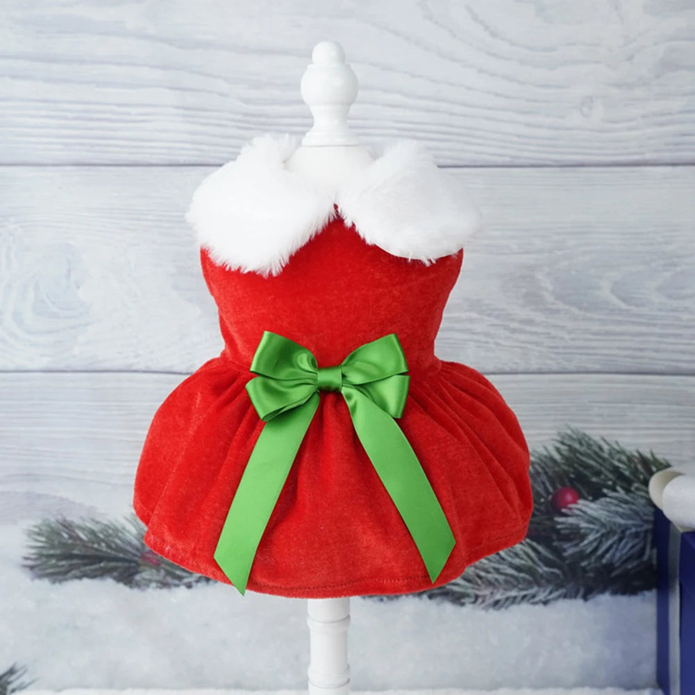 Red Christmas dog dress with glittering belt for small dogs and cats