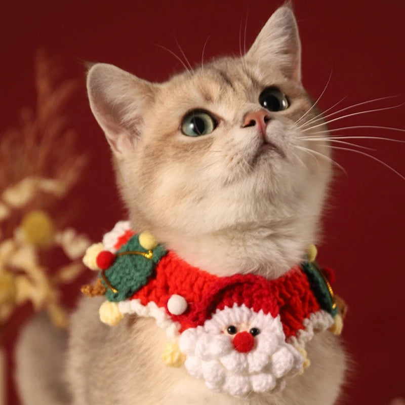 Christmas pet scarf collar with festive bow for cats and small dogs