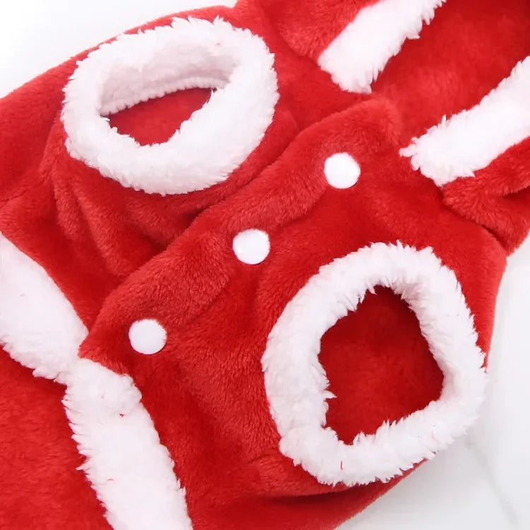Christmas flannel hoodie with Santa and reindeer design for cats and small dogs