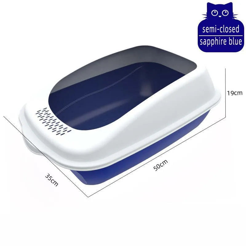 Fully enclosed cat litter box with two-way shovel access for odor control and easy cleaning