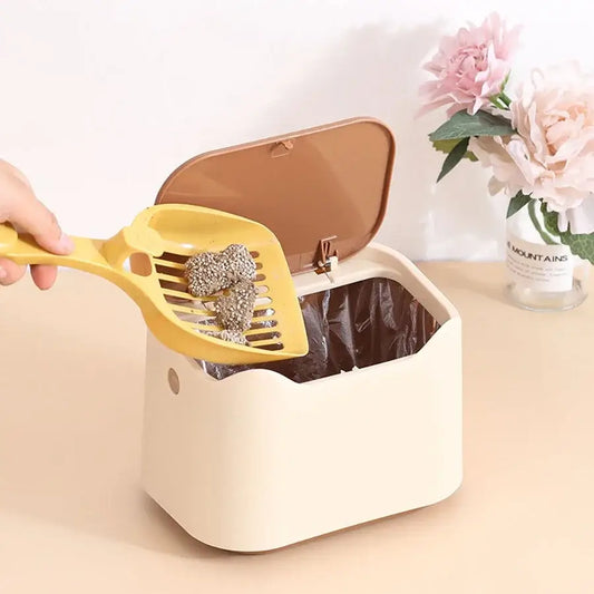 Compact enclosed cat waste box with sealed lid, odor-control design, and easy-carry handle for litter storage.