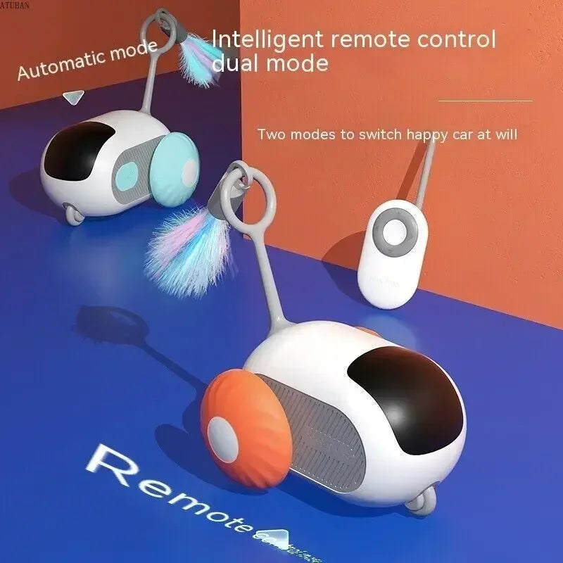 Smart interactive remote-controlled cat toy with feather teaser and obstacle avoidance