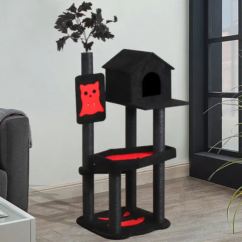 Halloween-themed cat climbing frame with multi-level platforms and scratching posts for play and exploration