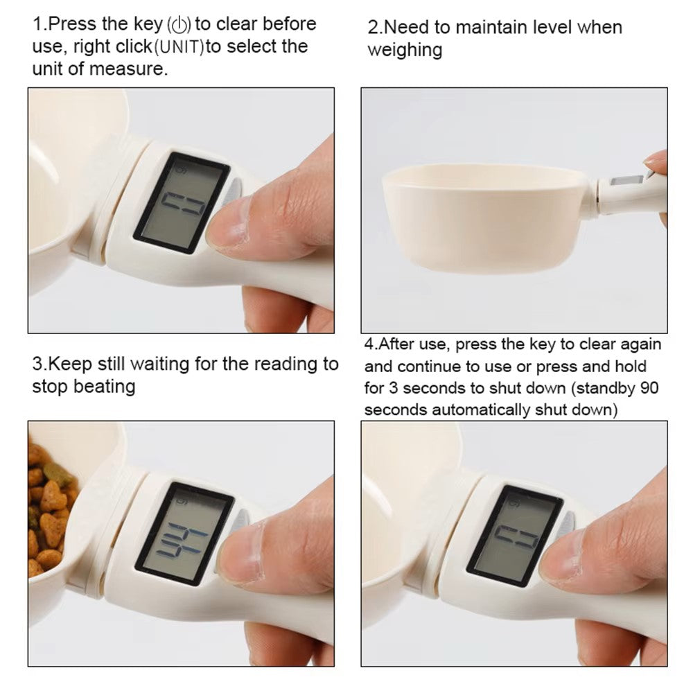 Digital pet food scoop with scale for accurate dog and cat feeding