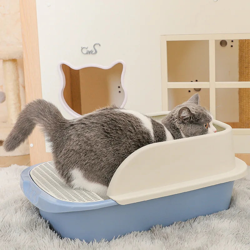 Large semi-enclosed cat litter box with high sides and deodorizing function