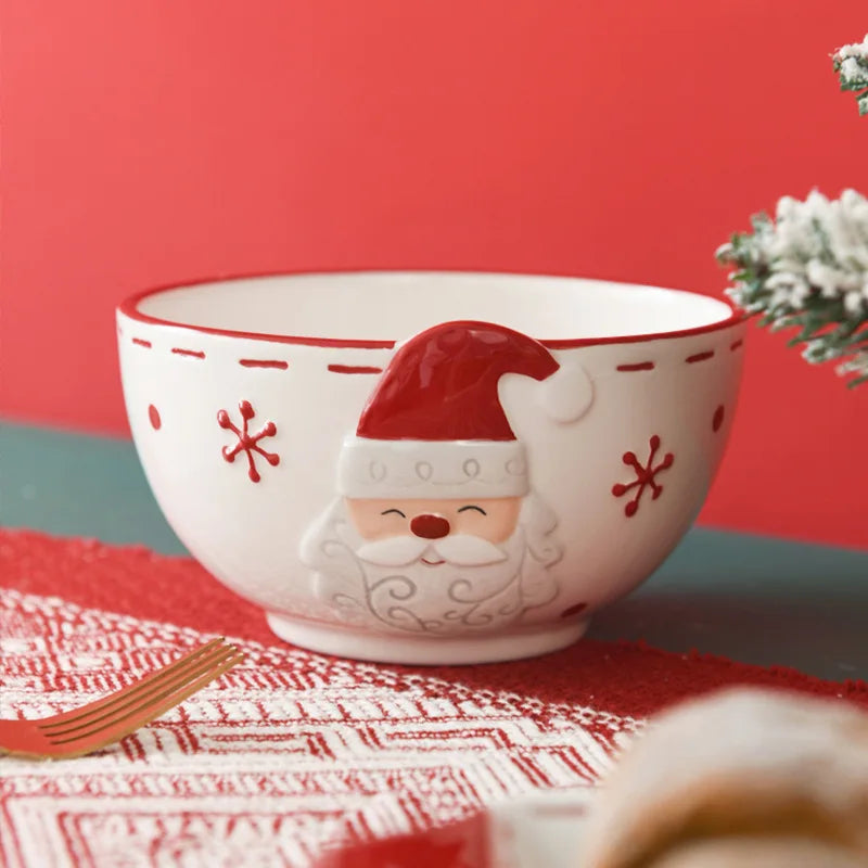 Nordic Santa Claus ceramic pet bowl with relief designs, perfect for festive pet mealtime, featuring santa ceramic pet bowl.
