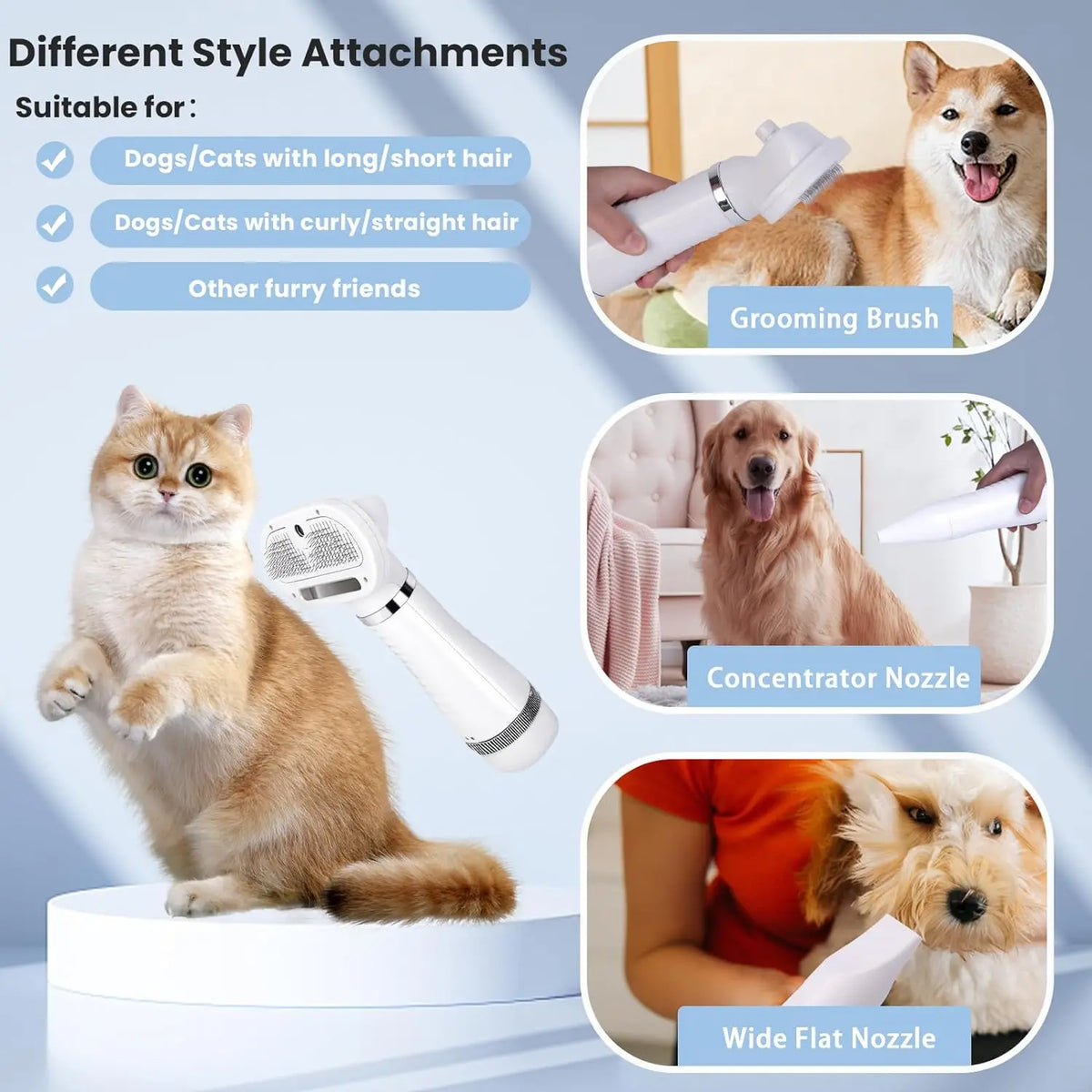 Multifunctional pet grooming spray comb and dryer for cats and dogs